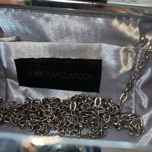 Jessica McClintock silver Beaded Clutch with Hidden Chain For Purse prom - Picture 3 of 6